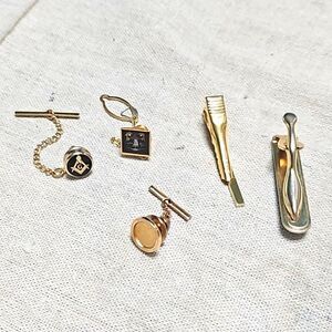 Vintage MCM Mens Tie Tack Bar Lot 5 Pins Signed Amita Swank Japan